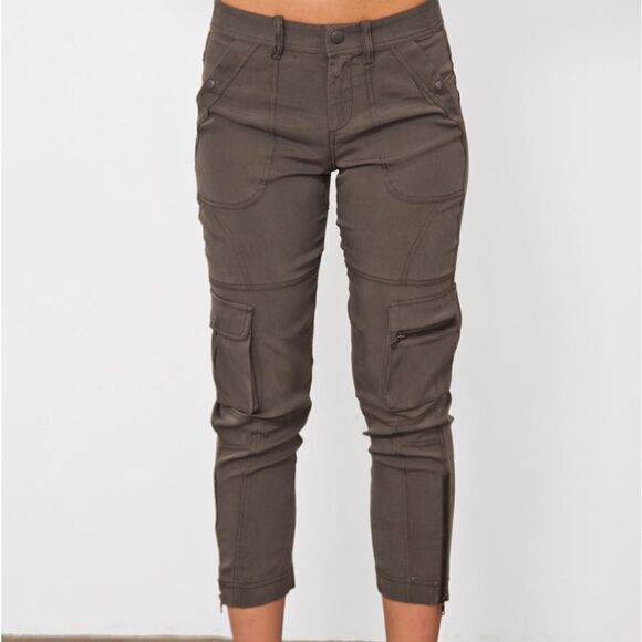 GoSilk Iconic Utility Cargo Ankle Zip Silk Blend Pant Military Green Size 6 - Picture 2 of 13